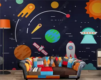 фотообои на заказ, 3D Космическая планета ракета, мультяшное изображение, домашний декор, обои для стен в рулонах, детская комната
