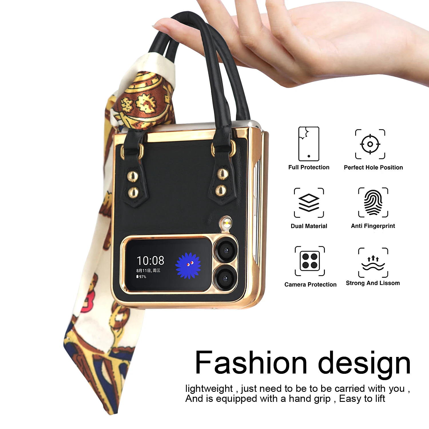 Легкая Роскошная Женская Сумочка с Шелковым Шарфом для Samsung Galaxy ZFlip4 Zflip3, Модная сумка для одежды с Аксессуарами для телефона Z Flip3 4