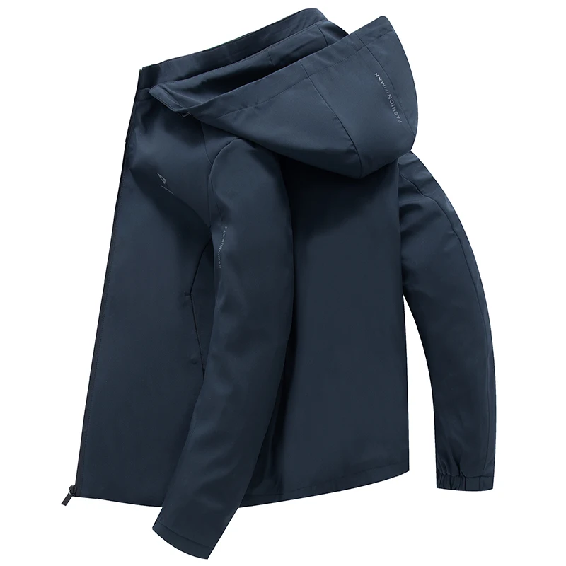 Новое поступление, осенний стиль, мужская бутик-куртка для отдыха, пальто, модная повседневная однотонная мужская куртка на молнии, съемная шляпа, Размер M-4XL