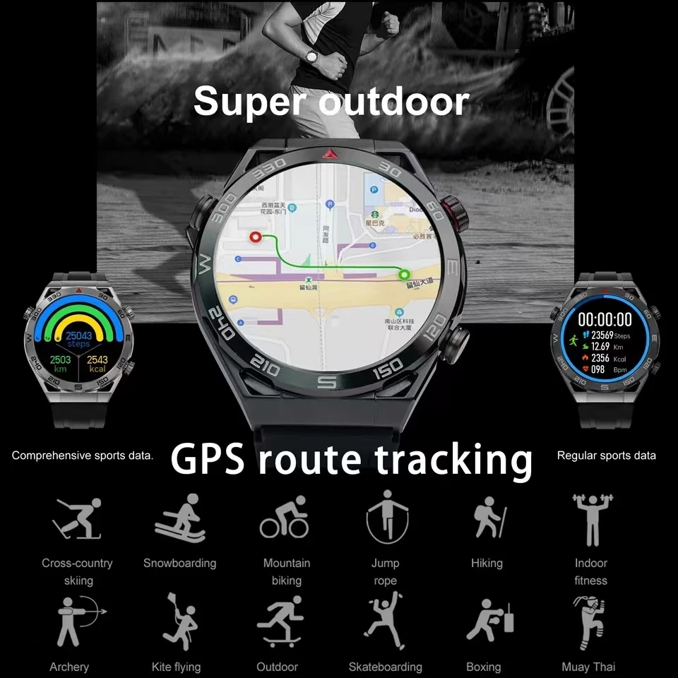 Для Huawei Xiaomi NFC Смарт-Часы Мужские GPS Трекер AMOLED 454*454 HD Экран Пульсометр ЭКГ + PPG Bluetooth Вызов SmartWatch Relojes