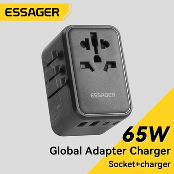 Essager Универсальное зарядное устройство для путешествий 65 Вт, быстрое зарядное устройство, адаптер для путешествий, Настенная зарядка для США, ЕС, Великобритании, Штепсельная вилка AUS, Полностью функциональная зарядка
