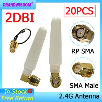 GRANDWISDOM 20шт 2,4 G антенна 2dbi sma женский wlan wifi 2,4 ГГц антенна IPX ipex 1 SMA мужской удлинитель с косичкой модуль antena