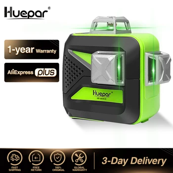 Huepar 12 Линий 3D Перекрестный Лазерный Уровень Самовыравнивающийся 360 Вертикальный и Горизонтальный Зеленый Луч USB Зарядка Использование Сухого и литий-ионного Аккумулятора