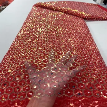 Африканская кружевная ткань с пайетками, Франция 2023, Высококачественная 3D вышивка, блестки, жемчуг, Нигерийская сетчатая кружевная ткань Для выпускного платья