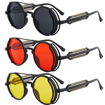 Винтажные солнцезащитные очки UV400 в стиле стимпанк Для мужчин, женщин, Круглая оправа, разноцветные линзы, Очки, Ретро-панк, модные солнцезащитные очки, стекло