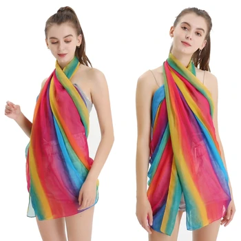 Женские дышащие шарфы цвета радуги для мамы, летние дорожные шарфы для шеи, приятные для кожи шарфы для жаркой погоды M6CD