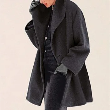 Женское Модное осенне-зимнее пальто, многоцветное Свободное пальто с капюшоном и круглым вырезом, шерстяное пальто