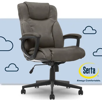 Кресло для руководителя из натуральной кожи Serta Connor с высокой спинкой и подлокотниками, вместимость 250 фунтов , темно-серая офисная мебель, компьютерное кресло