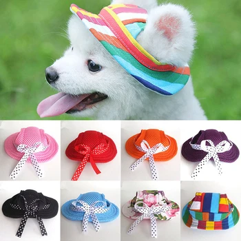 Летняя Солнцезащитная шляпа для домашних собак с бантом, Уличная панама, кепка для собак, солнцезащитная дышащая собачья шляпа, Модная милая солнцезащитная шляпа для домашних животных, Аксессуар для домашних животных 