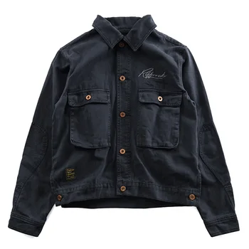Мужская короткая куртка, осенняя куртка с крупнозернистой текстурой, американская куртка в стиле ретро, для отдыха, для тяжелой промышленности