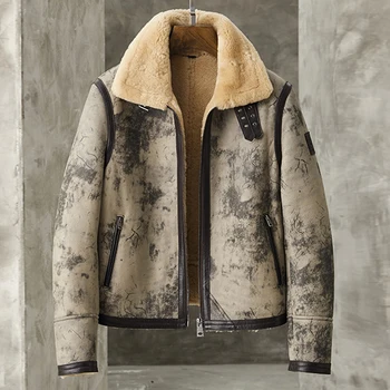 Мужская куртка из овечьей шерсти B3, пальто для пилотов, Авиационное кожевенное ремесло, мужская шуба короткого фасона