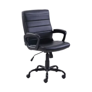Офисное кресло менеджера из натуральной кожи со средней спинкой, черное компьютерное кресло, рабочее кресло, офисное кресло