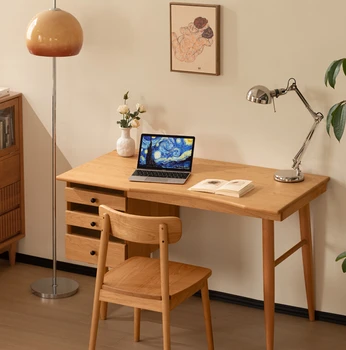 Письменный стол из вишневого дерева, компьютерный стол из массива дерева, рабочий стол, письменный стол, книжный шкаф встроенный Nordic