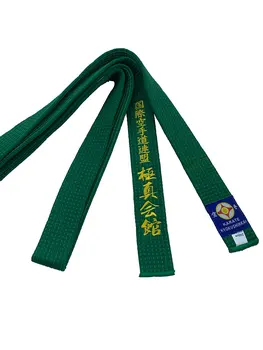 Пояса Международной федерации каратэ Киокуси IKF Спортивный Зеленый Пояс Шириной 1,6 м-4,6 м, 4 см, Индивидуальный Вышитый Текст, Изготовлено в Китае