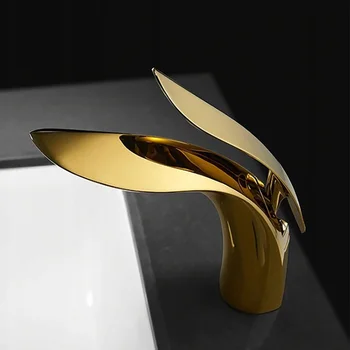 Роскошный Золотой Латунный смеситель для раковины в ванной комнате с одним отверстием Модный дизайн Высококачественный Медный смеситель для бассейна Золотой смеситель для ванны