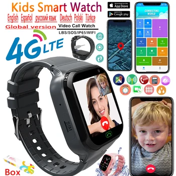 Смарт-часы Для Детей, Девочек, Мальчиков, Полноэкранный Видеозвонок, WIFI, 4G, Телефонные Часы, SOS Камера, Отслеживание Местоположения, Детские Смарт-Часы + Подарочная коробка