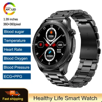 Смарт-часы для мониторинга уровня глюкозы в крови, мужские ЭКГ + PPG, термометр для измерения артериального давления, IP68, Водонепроницаемый Детектор здоровья, Женские умные часы