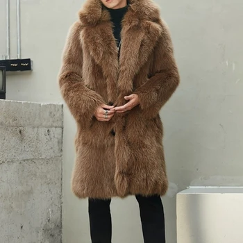 Толстое теплое пальто, осенне-зимняя новая мужская куртка из искусственного меха, Тока, длинные волосы, длинное пальто для молодежи, отдыха и тепла