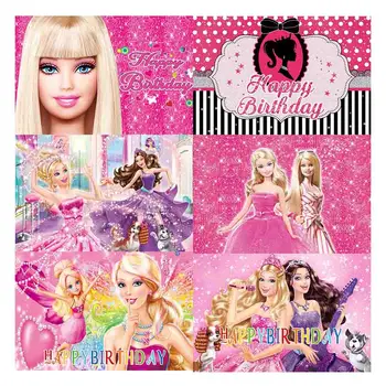 Фон принцессы Диснея Барби Детский день рождения Фон для душа Розовая девочка в полоску с бантом Виниловый реквизит для фотостудий