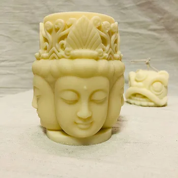 Форма для свечи с четырехсторонним дизайном Будды, Благословляющая Свеча, Свеча Авалокитешвара, Гипсовая силиконовая форма