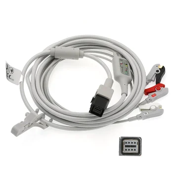 Цельный 8-контактный разъемный кабель AHA с 3 выводами для ЭКГ-зажима